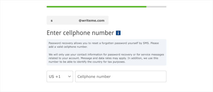 Setting up recovery phone number