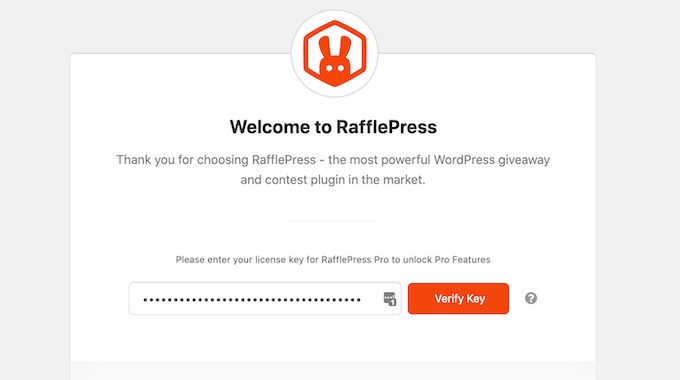 The RafflePress welcome screen