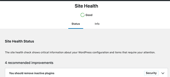 Score de santé du site dans WordPress 5.3