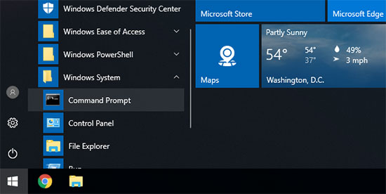 Opening command prompt in Windows