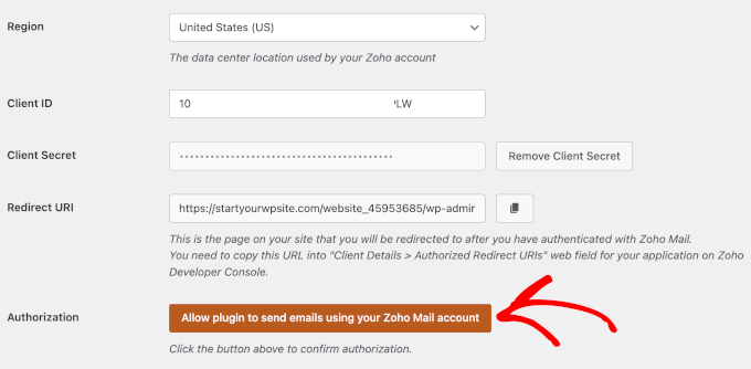 Authorizing Zoho and WP Mail SMTP connection