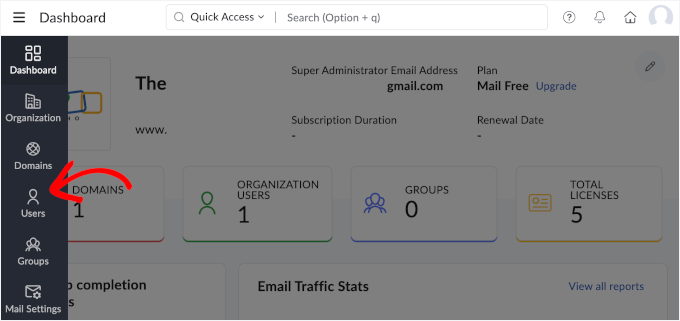 Navigating to Users tab in Zoho