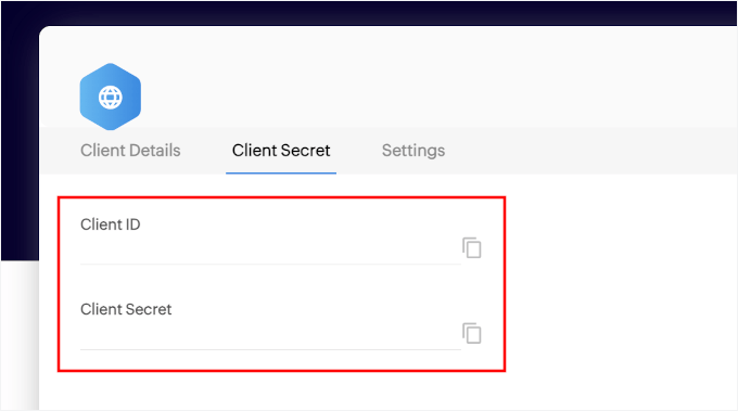 Copying Zoho Client ID and Secret