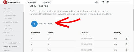 Add DNS Record Domain.com