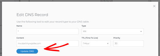 Editing DNS MX Record