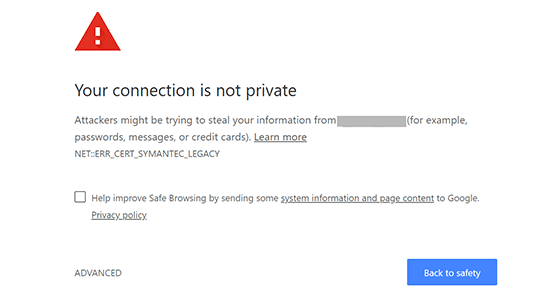 Google Chrome 中出现“您的连接不是私密连接”错误