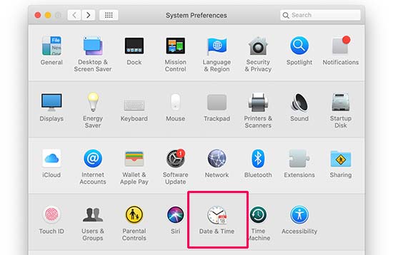 Date and time settings in Mac