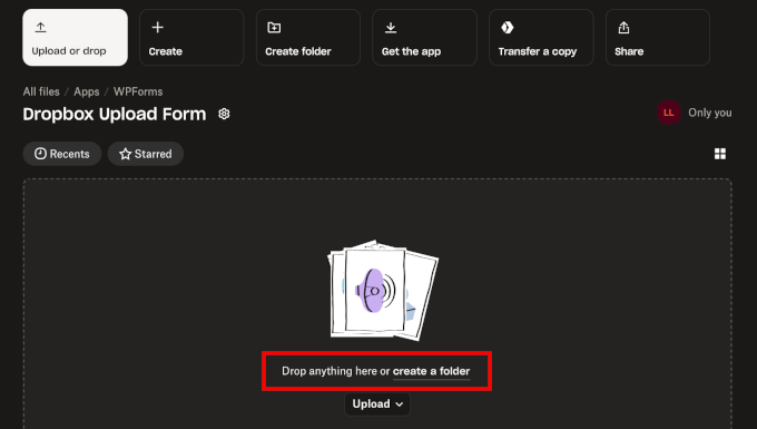 Create folder link in Dropbox