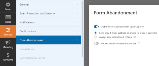 Enable form abandonment