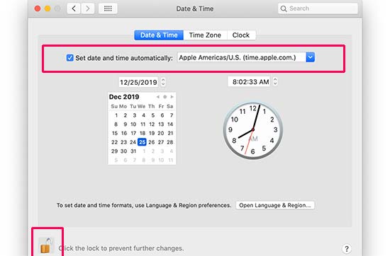 在 Mac 中同步日期和时间以及设置