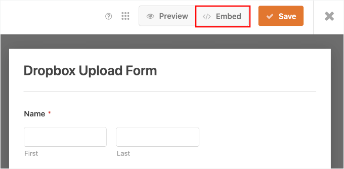 WPForms embed button