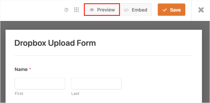 WPForms' preview button