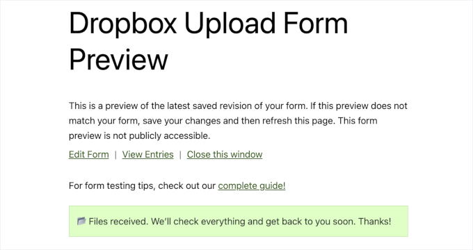 Confirmation message after form submission