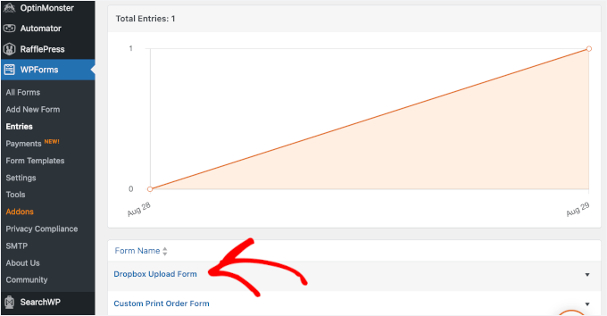 Accessing Dropbox form entries
