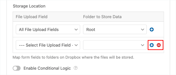 Specifying storage location