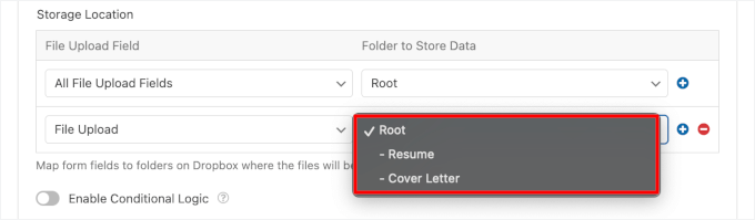 Specifying folders to store data