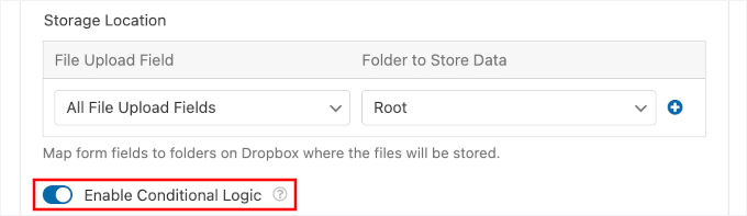 Turning on conditional logic