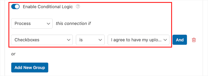 Enabling conditional logic for Dropbox connection