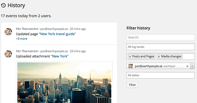 Jurnal de activități în Simple History