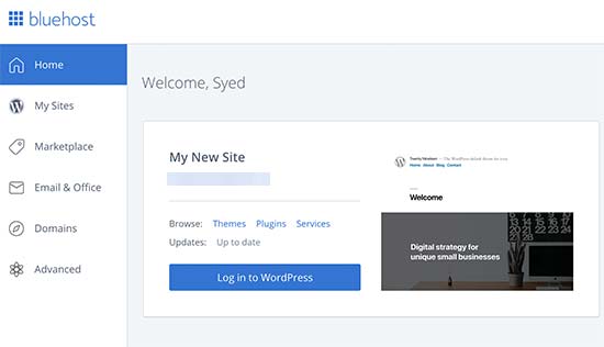 Log in to your WordPress blog from Bluehost dashboard