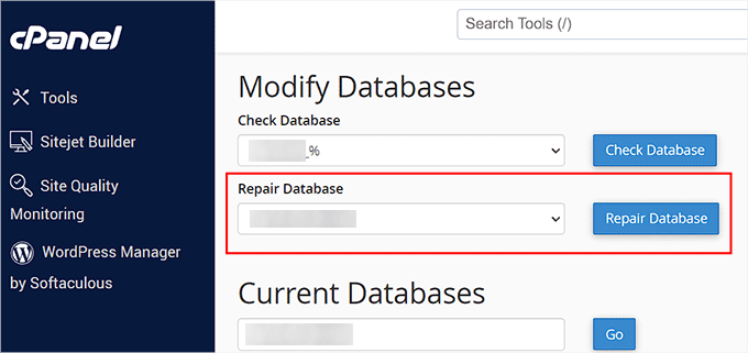 Click the Repair database button
