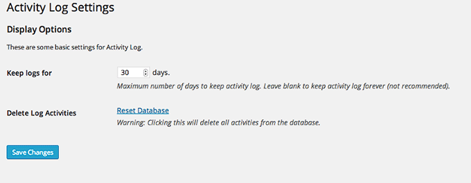 Configurare setări Jurnal de activități