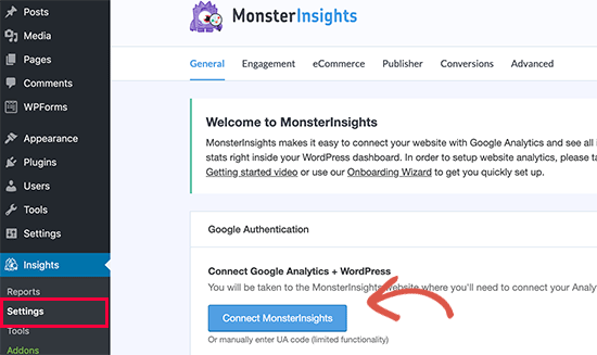 Google Analytics را با استفاده از MonsterInsights متصل کنید