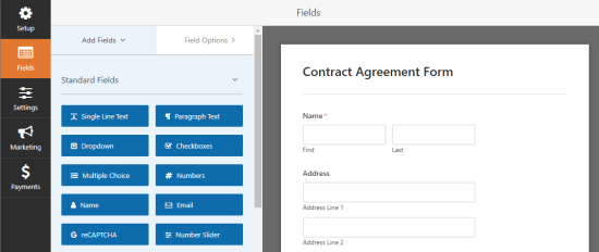 Adding new fields to the contract agreement form