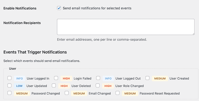 Activare notificări prin e-mail în Jurnalul de activități