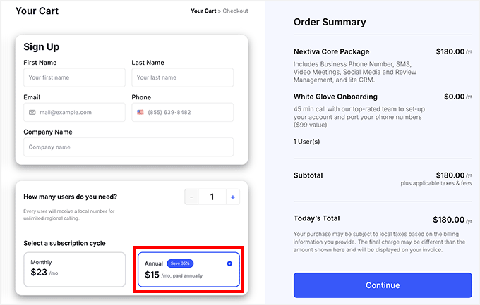 Nextiva checkout page