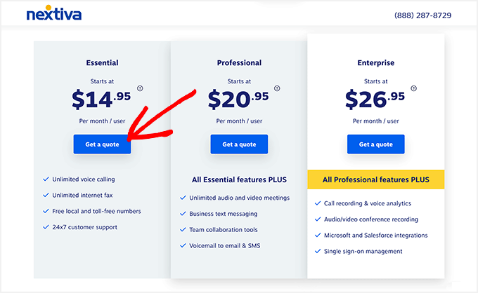 Pricing plans with the best Nextiva deal applied