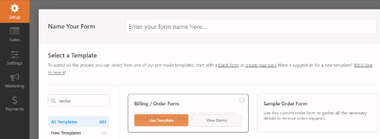 Select order form template