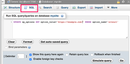 Ejecutando SQL en phpMyAdmin