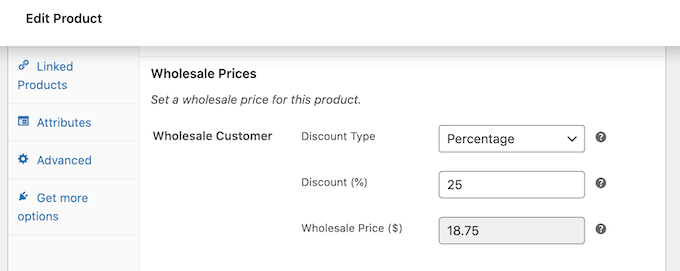 Setting a wholesale percentage discount