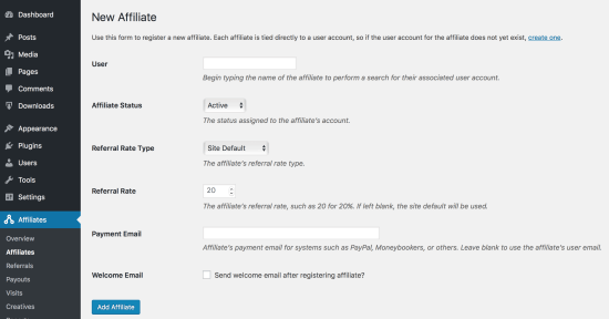 Setting an affiliate's commission in AffiliateWP