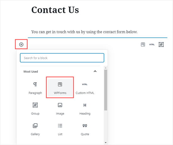 Adding your form to your contact page
