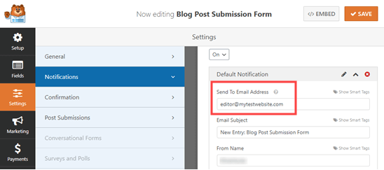 Changing your form's settings