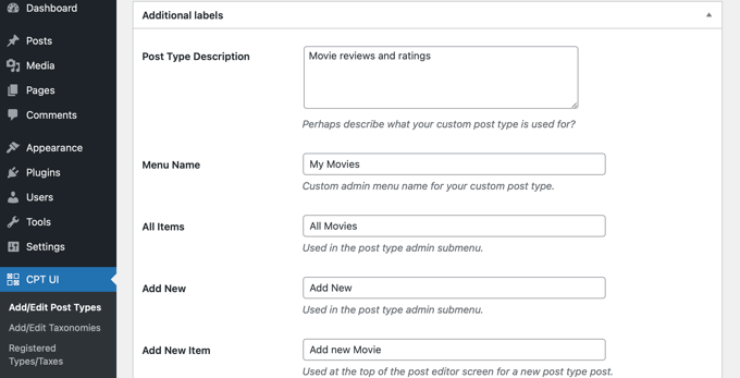 Scroll Down to the Additional Labels Section