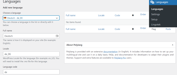 Polylang settings