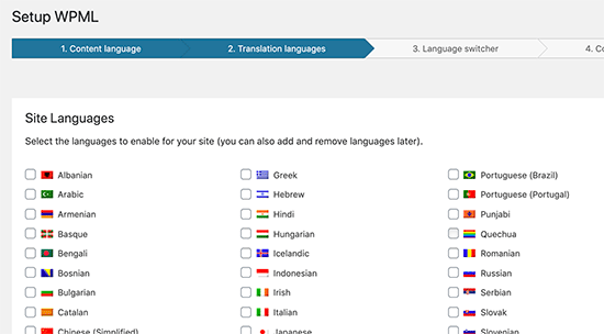 WPML select languages