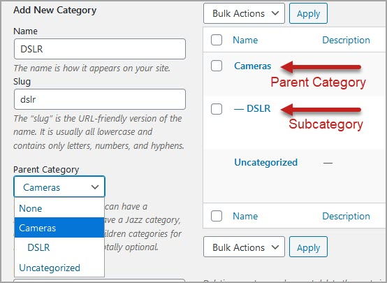 Adding Category and Subcategory