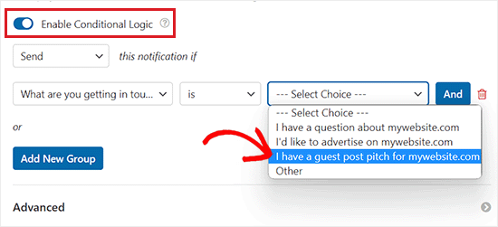 Add conditional logic for your notification