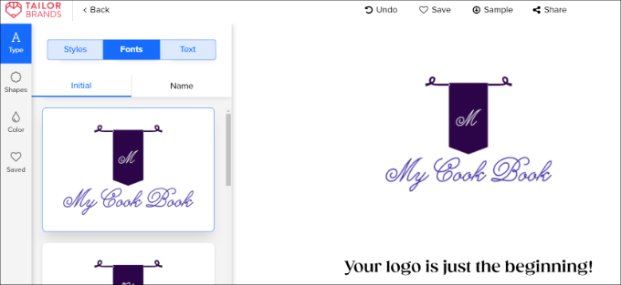 WebHostingExhibit customize-logo-in-tailor-brands How to Make a Logo for Your Website (Beginner's Guide)  