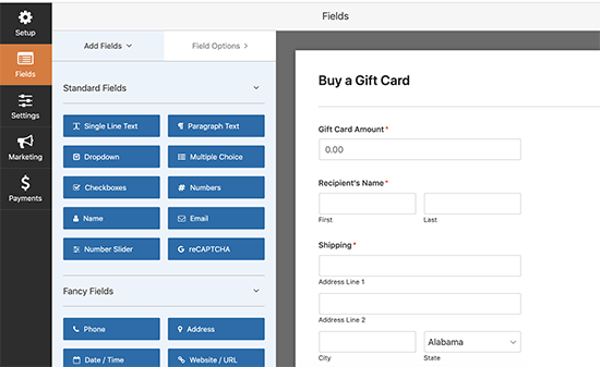 Edit your gift card order form
