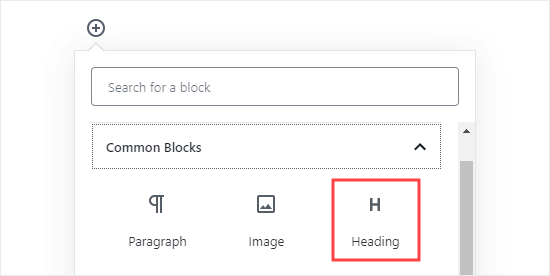 Adding a heading block in Gutenberg