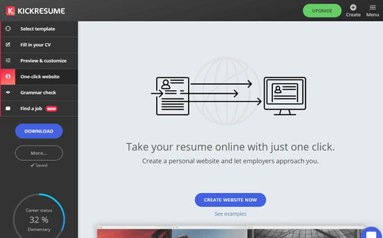 Creating a resume website with Kickresume