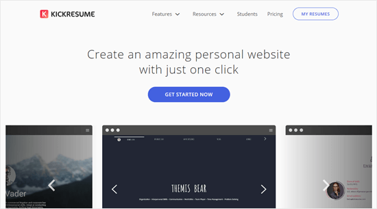 The Kickresume website builder