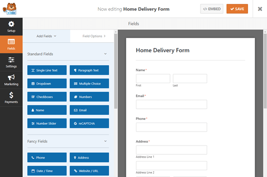 Your newly created online order form