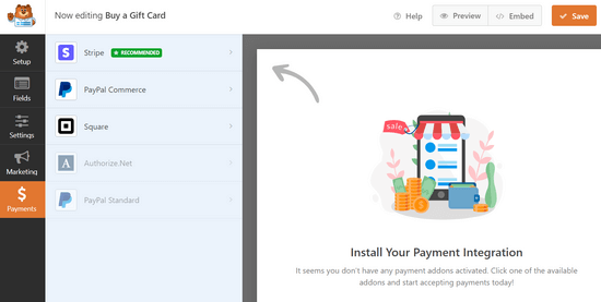 Set up payments in WPForms