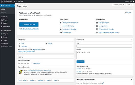 WordPress dashboard